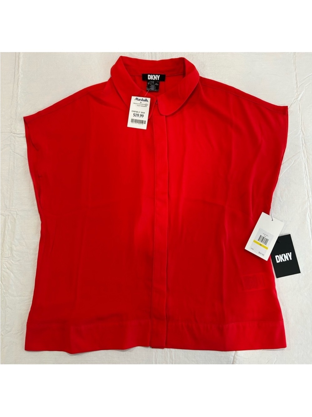 DKNY Women’s Red Short Sleeve Button-Front Blouse